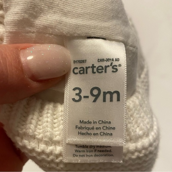 💚 Carters | White Cotton Knit Pom Pom Hat - 3-9months - Beanie Toque - Picture 4 of 5